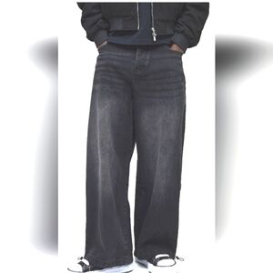 BooHoo Man men's denim parachute  wide leg Jean washed black 30r new in package